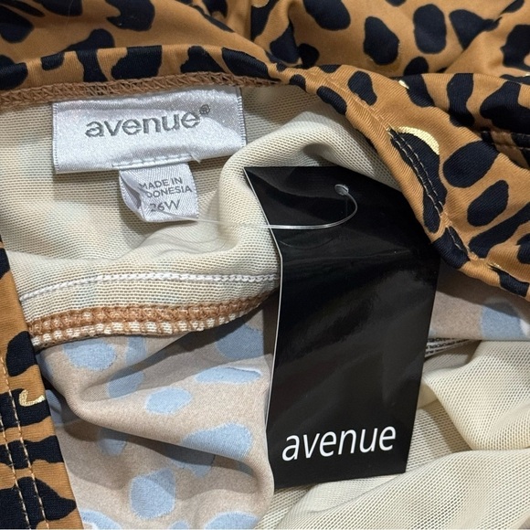 NEW Avenue Tan Black Gold Cheetah Print Halter Deep Back One Piece Size 26W - Picture 6 of 10